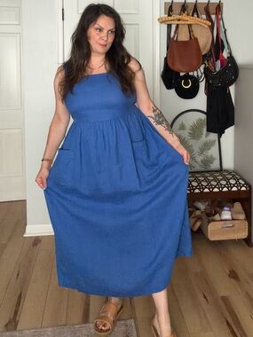 notPERFECTLINEN  Cobalt Blue NAPA Maxi Dress with Patch Pockets